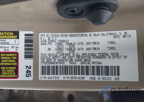 2019 Toyota Tacoma Trd Off Road from USA, damaged, VIN 3TMDZ5BN8KM079432